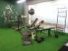 Contents of Small Gym to Include: Tunturi T30 Running Machine, Ephex Multi Station Pull-Up/Dip/Bench, 2 x Adjustable Weight Benches, Lions Bench, Weight Bar with Weights, Rubber Matting, Workout Ball with Stand, Medicine Balls & Stand, Coat Rack & Other I - 2