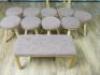 9 x Wooden Stools with Light Brown Padded Seat & 1 x Matching Bench Seat.