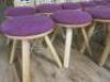 12 x Wooden Stools with Purple Padded Seat & 1 x Matching Bench Seat. - 4