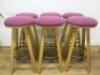 7 x Wooden Stools with Purple Padded Seat & Footrest. Size H78cm.