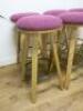 7 x Wooden Stools with Purple Padded Seat & Footrest. Size H78cm. - 3