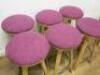 7 x Wooden Stools with Purple Padded Seat & Footrest. Size H78cm. - 4