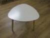 Off White Tri Sided Table with Wood Effect Legs. Size H50 x Dia60cm.