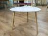 Off White Tri Sided Table with Wood Effect Legs. Size H50 x Dia60cm. - 2