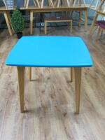 Small Wood Dining Table with Painted Turquoise Top on Wooden Legs & Frame. Size H75 x W80 x D70cm.