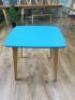 Small Wood Dining Table with Painted Turquoise Top on Wooden Legs & Frame. Size H75 x W80 x D70cm.