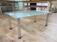 Frosted Glass Top Coffee Table on Chrome Legs. Size H36 x W90 x D50cm.