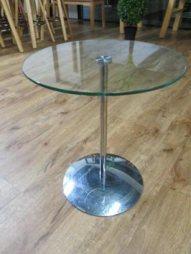 Round Top Glass Side Table on Chrome Stand. Size H53 x Dia45cm.