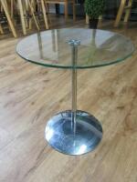 Round Top Glass Side Table on Chrome Stand. Size H53 x Dia45cm.