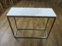 Marble Effect Console Table on Brushed Steel Frame. Size H80 x W100 x D36cm.