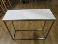 Marble Effect Console Table on Brushed Steel Frame. Size H80 x W100 x D36cm.