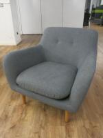 Grey Fabric Bold Armchair with Wood Legs.