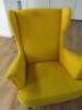 Mustard Yellow Wingback Armchair on Black Painted Legs. NOTE: requires cleaning. - 2