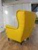 Mustard Yellow Wingback Armchair on Black Painted Legs. NOTE: requires cleaning. - 4