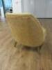 Yellow Fabric Button Backed Lounge Chair on Wood Legs. NOTE: missing 1 x button. - 4