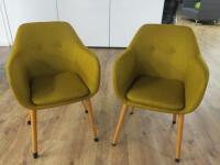 2 x Maisons Du Monde Arnold Chair in Yellow with Wooden Legs.