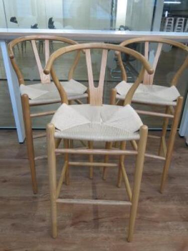 3 x Bentwood & Woven Seat, High Chairs in Hans Wegner Wishbone Style.