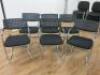 6 x Black Material Canterlever Stacking Chairs with Plastic Back on Chrome Frame.