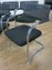 6 x Black Material Canterlever Stacking Chairs with Plastic Back on Chrome Frame. - 3