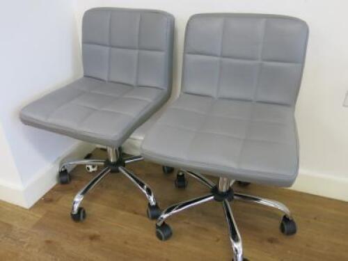 2 x Grey Faux Leather Padded Height Adjustable Stool/Chairs.