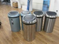 5 x Brabantia Push Lid Bins, 60L. 2 x Green, 2 x Brushed & 1 x Polished).