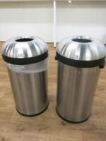 2 x SimpleHuman Brushed Metal Open Top Waste Bin.