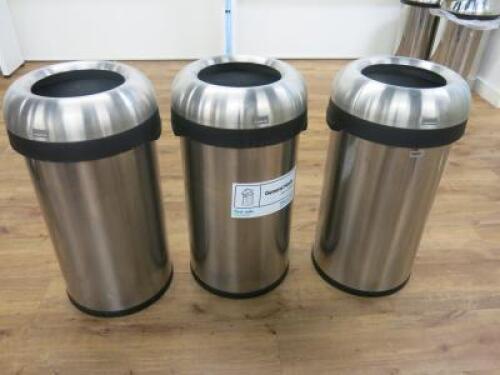 3 x SimpleHuman Brushed Metal Open Top Waste Bin.