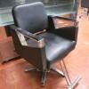 4 x Barbers Chairs in Black Faux Leather with Chrome Base, Height Adjustable & Foot Rest (1 Rest Missing).