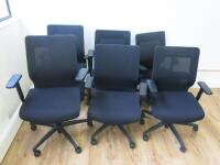 6 x Black Ergo Swivel Office Chairs.