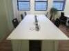 6 Position White Melamine Pod Desk with Power Units. Size W140 x D75cm. - 2