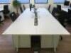 6 Position White Melamine Pod Desk with Power Units. Size W140 x D75cm. - 2