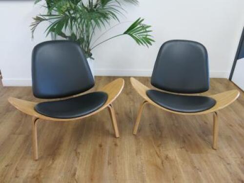 2 x Bent Plywood Lounge Chairs in Hans Wegner Shell Style.