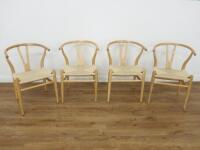4 x Bentwood & Woven Seat Chairs in Hans Wegner Wishbone Style.