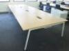 8 Position Beech Top on White Frame Pod Desk with Power Units. Desk Size W130 x D80cm.