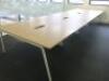 8 Position Beech Top on White Frame Pod Desk with Power Units. Desk Size W130 x D80cm. - 2