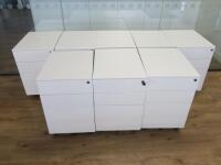 8 x 3 Draw White Metal Pedestals. Size H60 x W39 x D52cm.