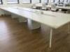 8 Position White Melamine Pod Desk with Power Units. Size W140 x D75cm. - 2