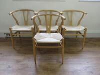 4 x Bentwood & Woven Seat Chairs in Hans Wegner Wishbone Style.