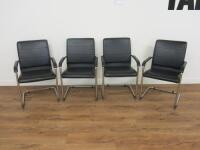 4 x Black Faux Leather Canterlever Chairs on Chrome Frame.