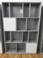 Grey Wood Multi Open Shelving Unit with 2 Cupboards. Size H180 x W120 x D35cm.