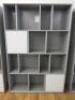 Grey Wood Multi Open Shelving Unit with 2 Cupboards. Size H180 x W120 x D35cm.