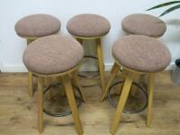5 x Wooden Stools with Light Brown Padded Seat & Footrest. Size H78cm.