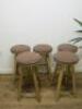 5 x Wooden Stools with Light Brown Padded Seat & Footrest. Size H78cm. - 2