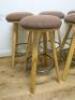 5 x Wooden Stools with Brown Padded Seat & Footrest. Size H78cm. - 3