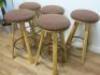 5 x Wooden Stools with Brown Padded Seat & Footrest. Size H78cm. - 4