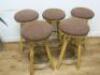 5 x Wooden Stools with Brown Padded Seat & Footrest. Size H78cm. - 2