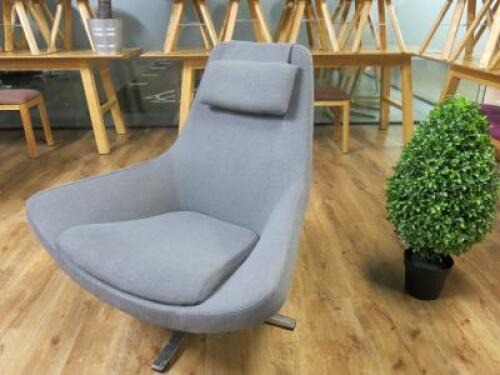 Designer Style Open Fronted Lounge Swivel Chair with Head & Seat Cushion on Chrome Base.