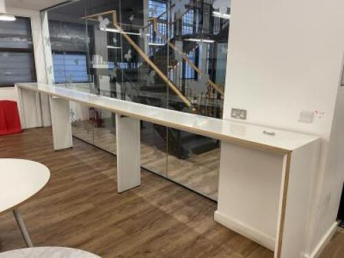6 x Assorted Size White & Beech Wood Poser Tables with Cable Tidy.