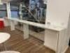 6 x Assorted Size White & Beech Wood Poser Tables with Cable Tidy.
