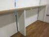 6 x Assorted Size White & Beech Wood Poser Tables with Cable Tidy. - 8